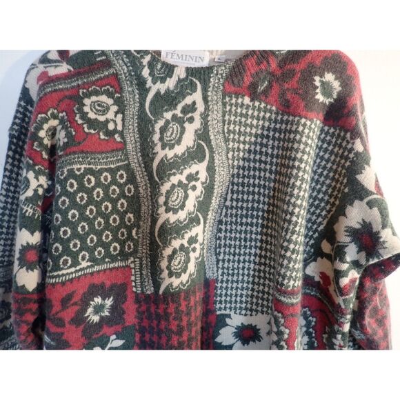 Feminin Ladies High Fashion Christmas Patchwork Sweater Large Lambswool Angora - Picture 6 of 10